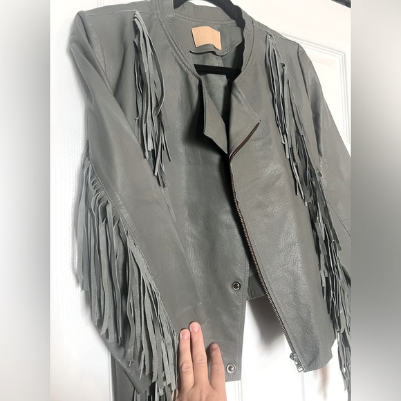 NWOT Cleobella cropped leather fringe jacket in seafoam - Picture 7 of 13